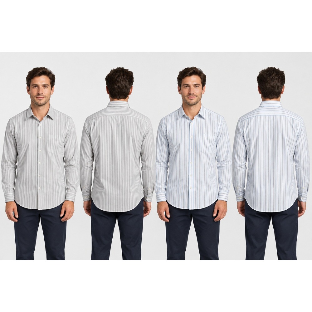Vintage Christian Dior Shirt Mens 15 Blue Grey Striped Plus de Coton Lot of 2